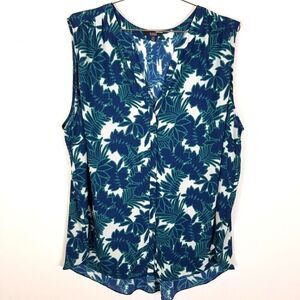 NYDJ Women's Plus  Sleeveless Pintuck Blouse Top Sz 2X Blue Floral Novelty